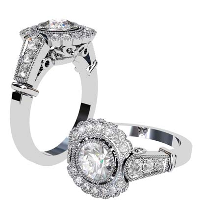 Vintage Style Round Brilliant Cut Filigree Engagement Ring 1