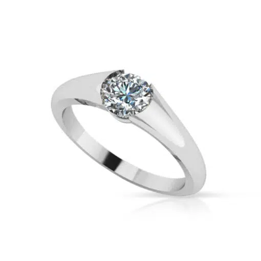 A modern style diamond ring with a diamond tension set in the centre, the ring also has under rail for extra strength.